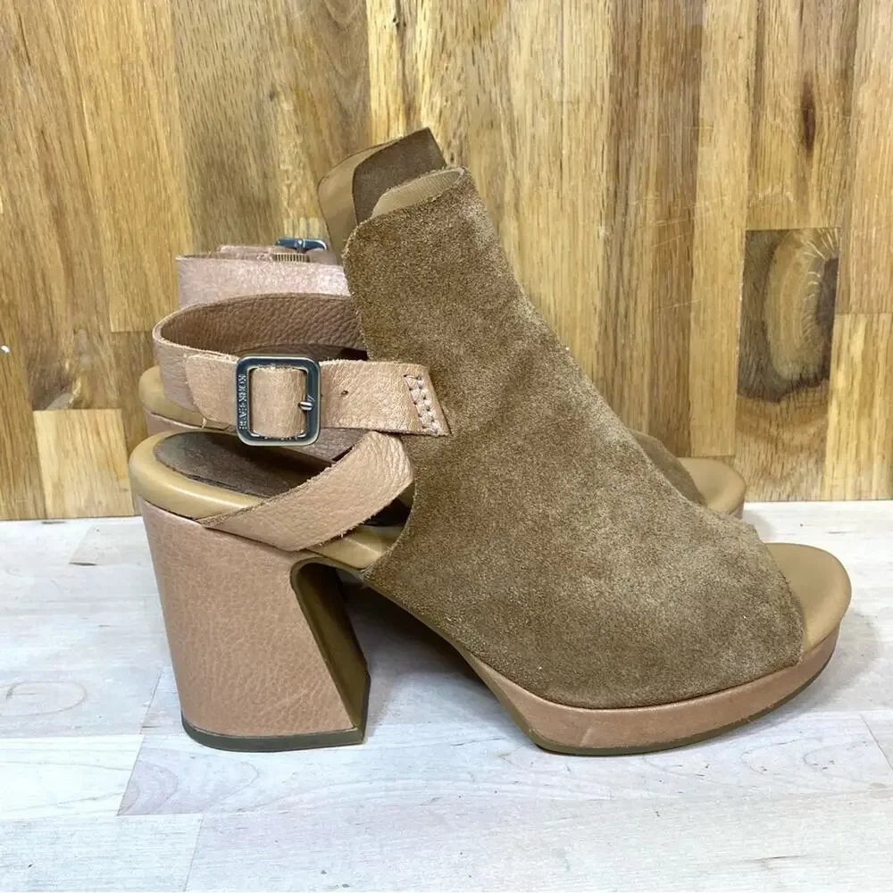 Kork Ease Hopi Suede Leather Peep Toe Sculpted Chunky Heel 7